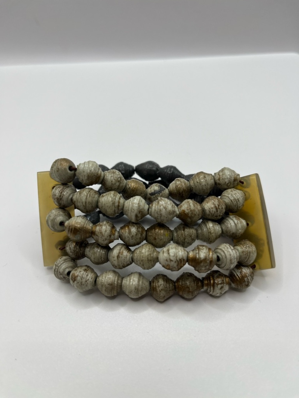 Beaded Stretch Bracelet - Neutral Earth Tones Paper Artisan Made